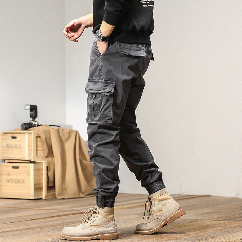 Herren Cargo-Joggerhose im Tactical-Streetstyle mit elastischem Bund, Klapp‑Utility‑Taschen und gerippten Beinabschlüssen Drune