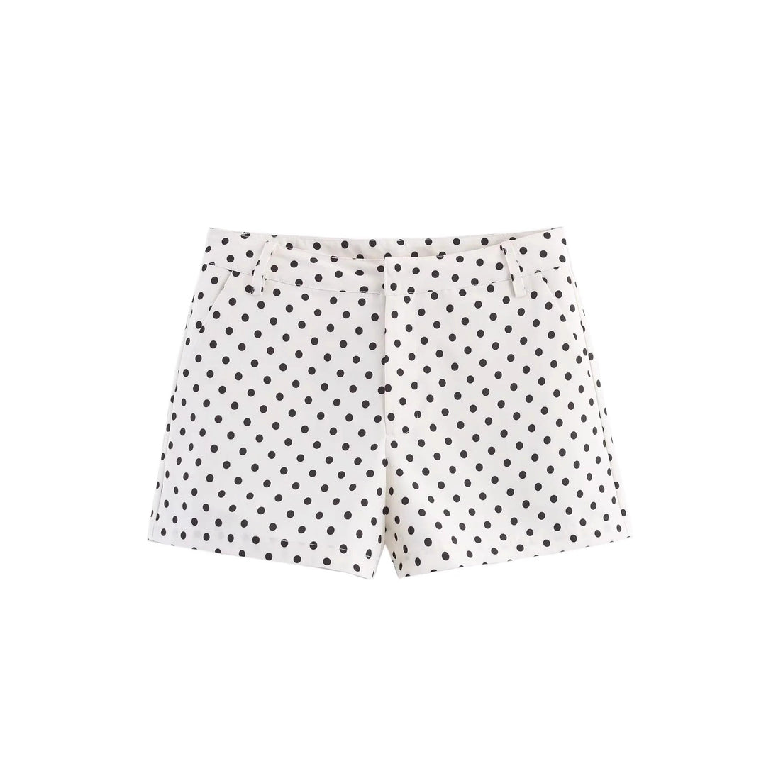 Damen nan kurz geschnittenes Zweiteiler-Set mit gepunkteter Cropped-Jacke, Stehkragen und Highwaist-Shorts Drune