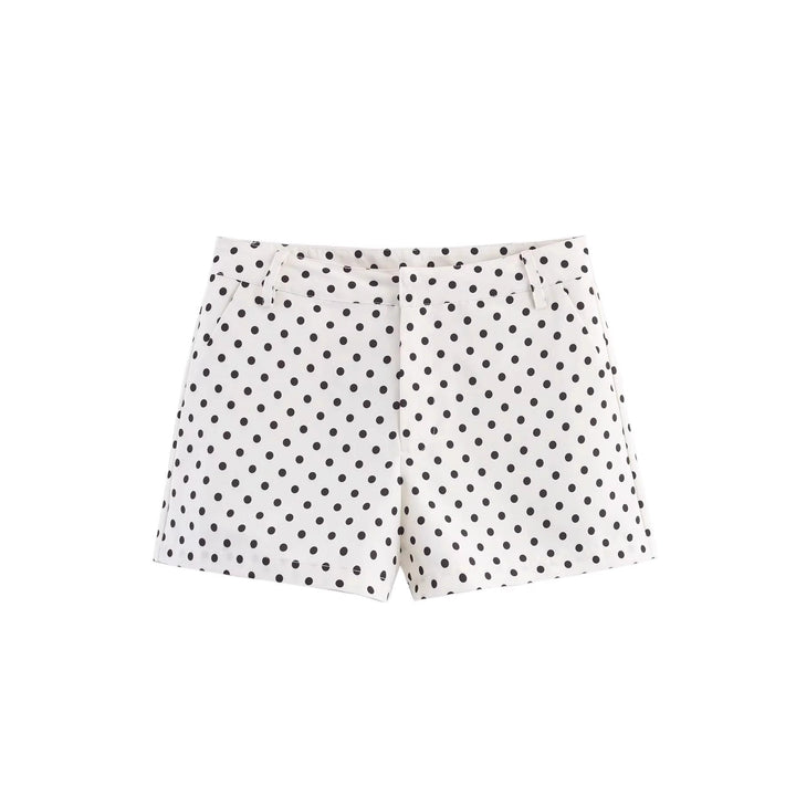 Damen nan kurz geschnittenes Zweiteiler-Set mit gepunkteter Cropped-Jacke, Stehkragen und Highwaist-Shorts Drune