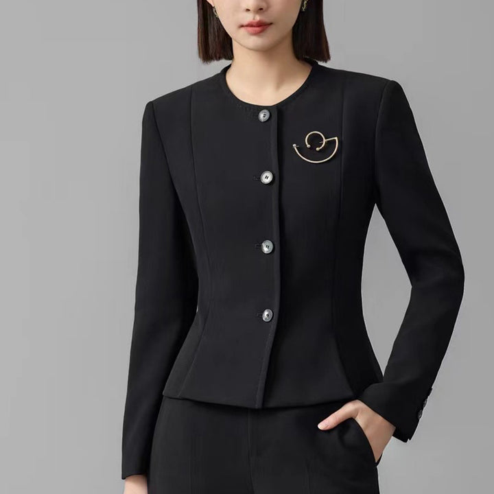 Damen Kurzblazer mit Rundhalsausschnitt und tonalen Ziernähten Drune
