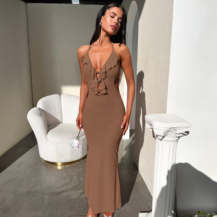 Damen Maxikleid mit Rüschendekor und figurbetontem Schnitt Drune