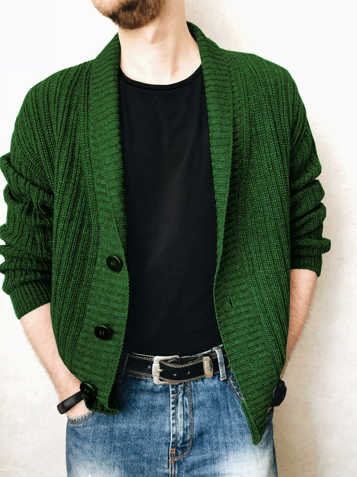 Herren Strickjacke mit tiefem Kragen Drune