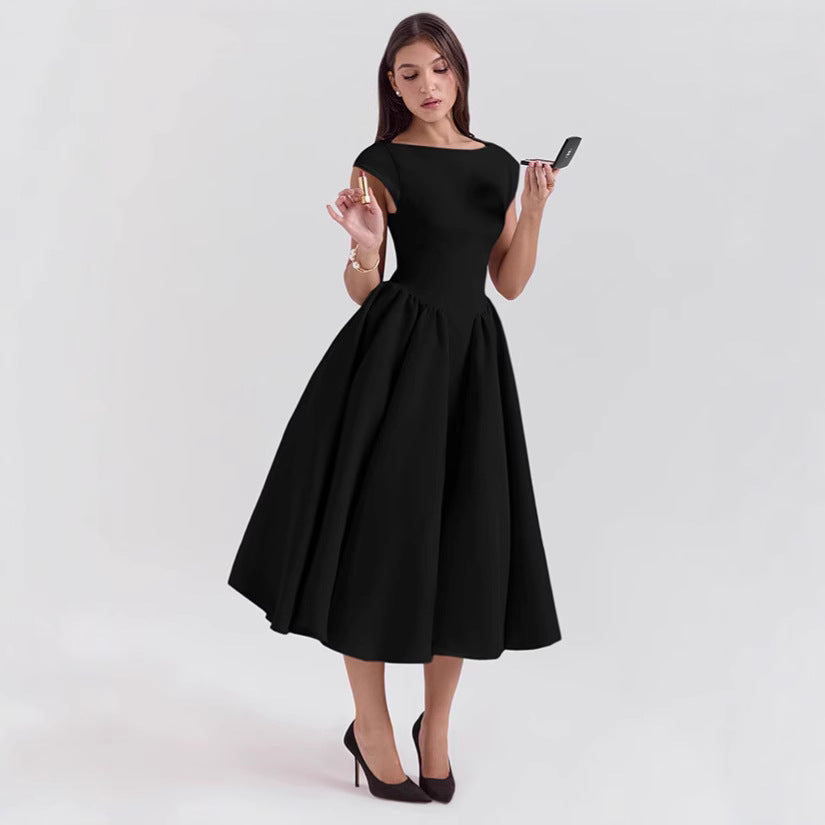 Damen Midi-Kleid mit elegantem A-Linien Schnitt und schickem Quadrat-Ausschnitt Drune