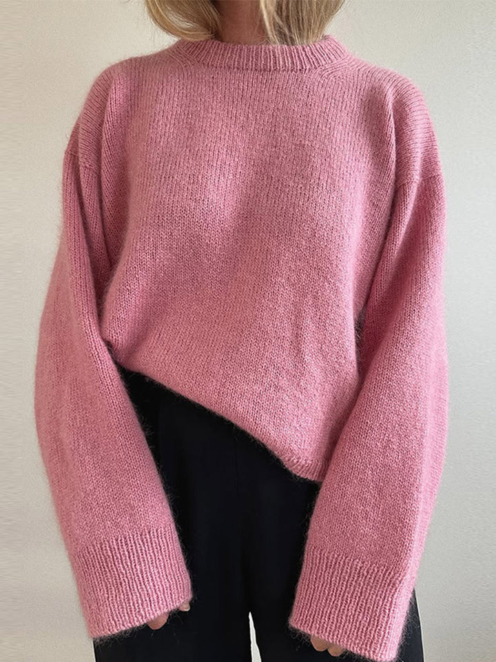 Damen Oversized Mohair-Mix Pullover mit weiter Silhouette und gerippten Bündchen Drune