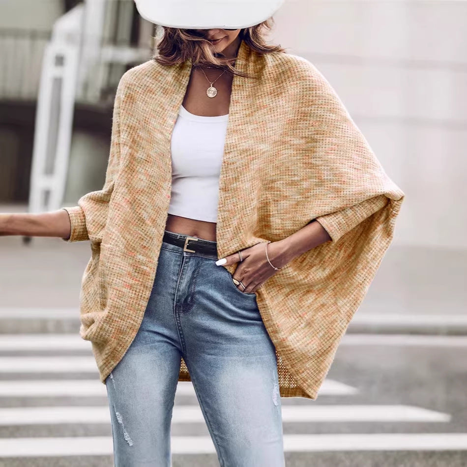 Damen Oversized Strickponcho mit offener Front und Bouclé‑Struktur Drune
