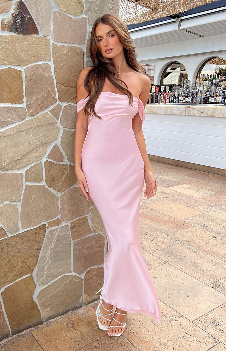 Damen elegantes schulterfreies Maxikleid mit figurbetontem Schnitt und weichem Jersey-Stoff Drune