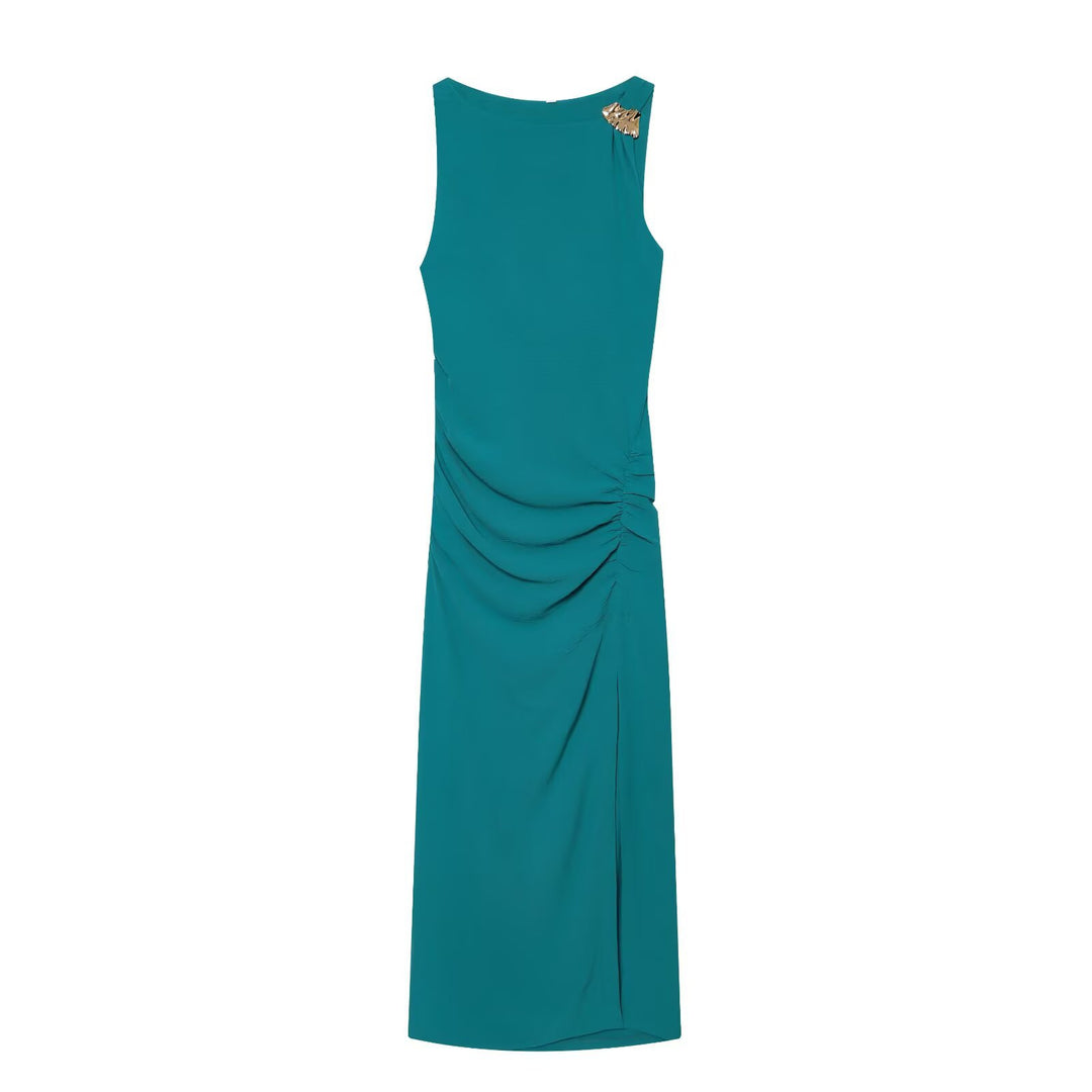 Damen Maxikleid mit elegantem Faltenwurf und asymmetrischem Saum Drune