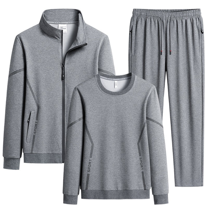 Herren Dreiteiliges Performance-Trainingsset mit Stehkragen-Zipjacke, Rundhals-Sweater & tapered Jogginghose Drune