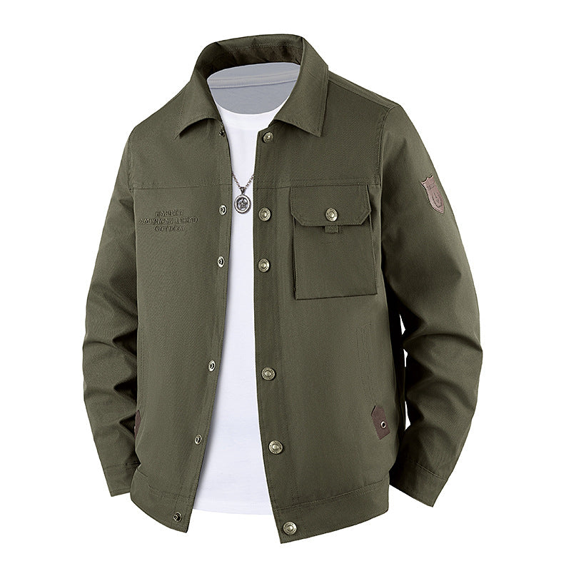 Herren Canvas-Workerjacke mit Knopfleiste, aufgesetzter Brusttasche und Hemdkragen Drune