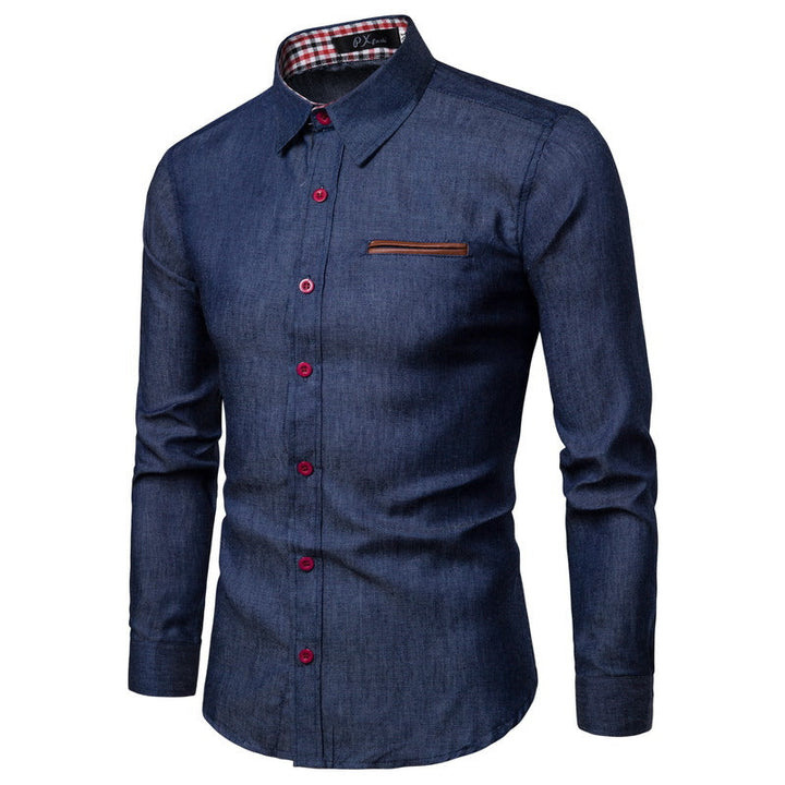 Herren klassisches Denim-Hemd mit kontrastierenden Akzenten Drune