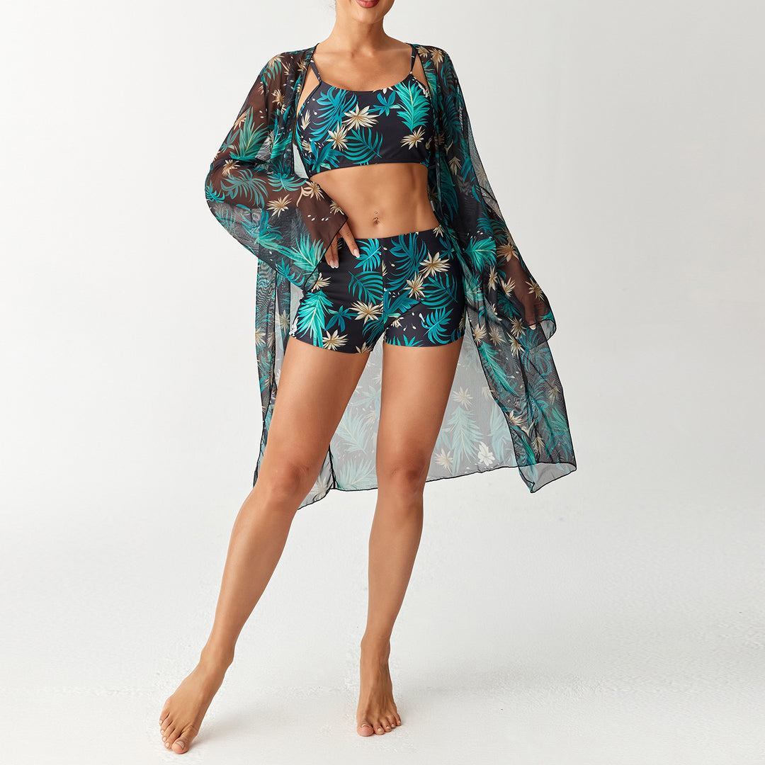 Damen Bikini-Set mit elegantem Crop-Top und durchscheinendem Strandkimono Drune