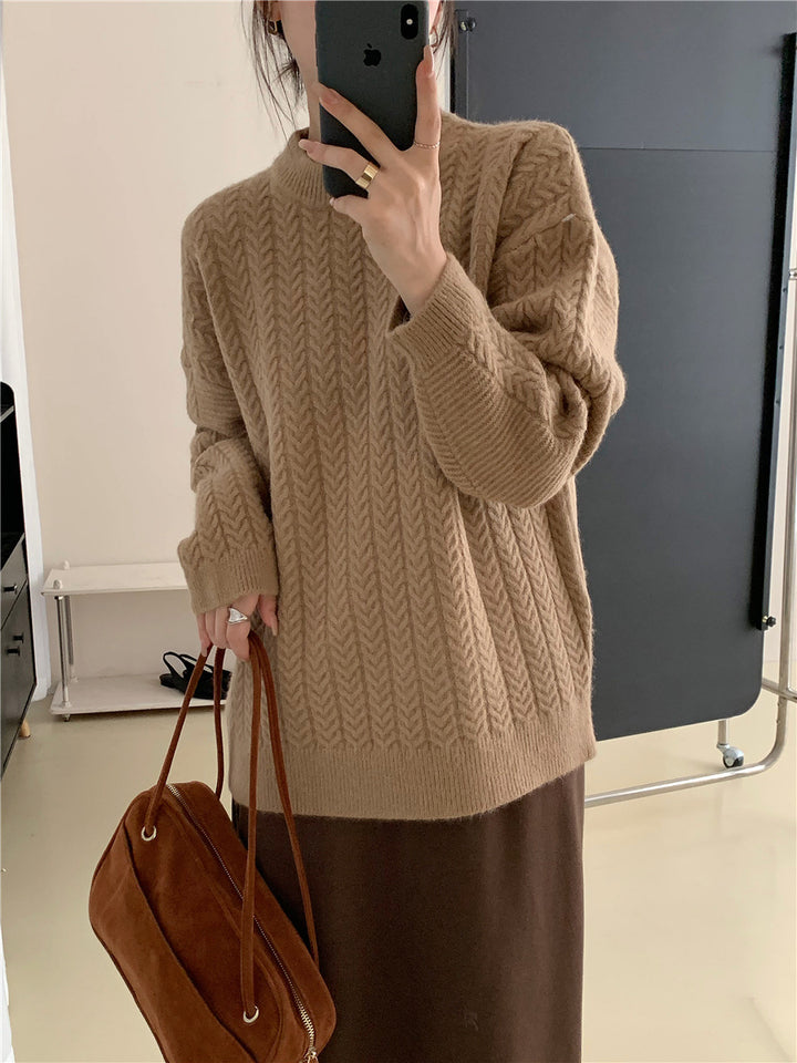 Damen Strickpullover mit strukturierter Zopfmusterung und lässigem Schnitt Drune