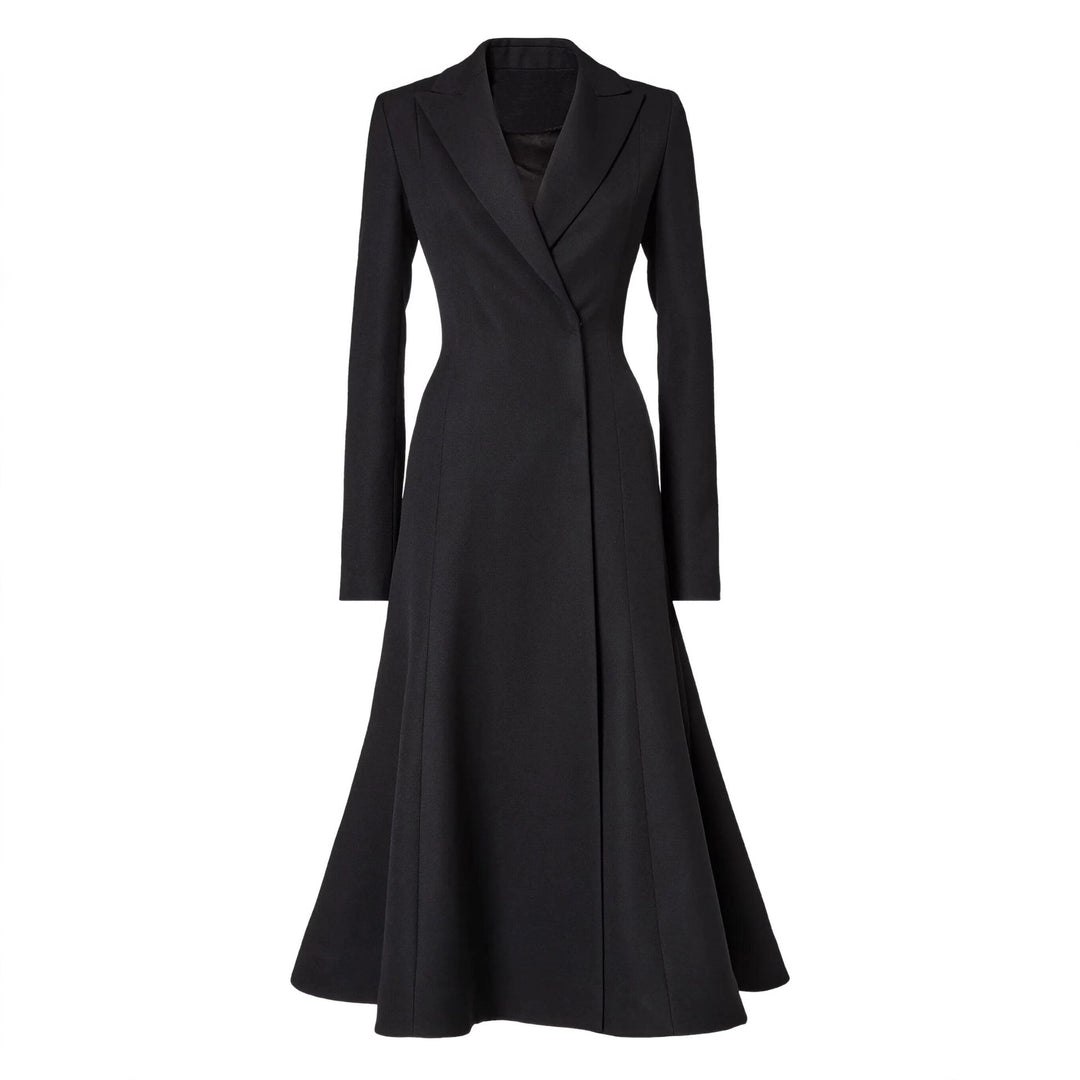 Damen taillierter Longblazer‑Mantel mit ausgestelltem Rockteil Drune