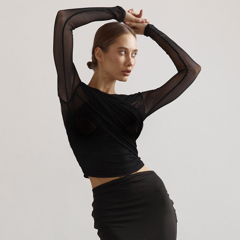 Damen Langarm-Crop-Top Drune