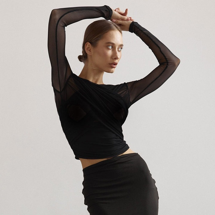 Damen Langarm-Crop-Top Drune