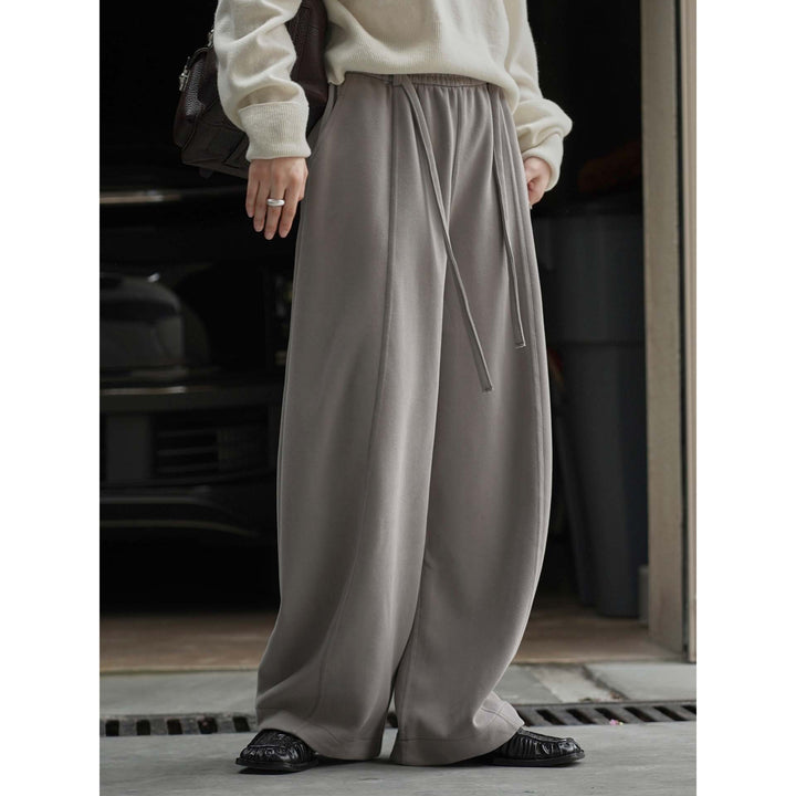 Damen weite High-Waist Lounge-Hose aus Sweatstoff mit Kordelzug Drune