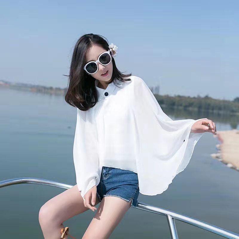 Damen Luftiger Chiffon-Kimono mit weit ausgestellten Ärmeln Drune