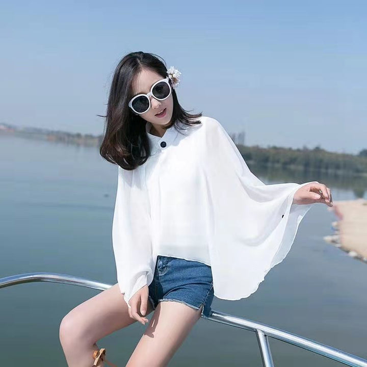 Damen Luftiger Chiffon-Kimono mit weit ausgestellten Ärmeln Drune