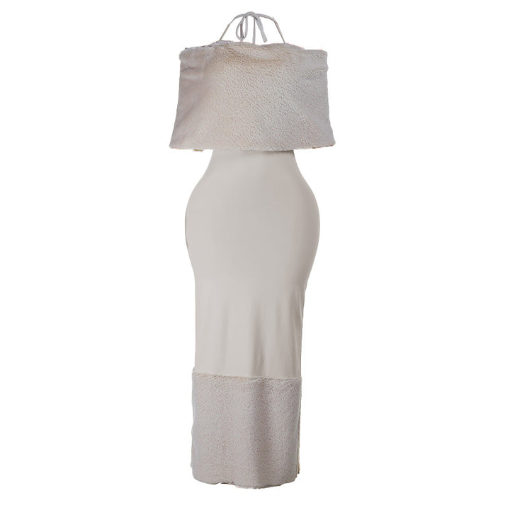 Damen elegantes Maxikleid mit trägerlosem Design und fließendem Stoff Drune