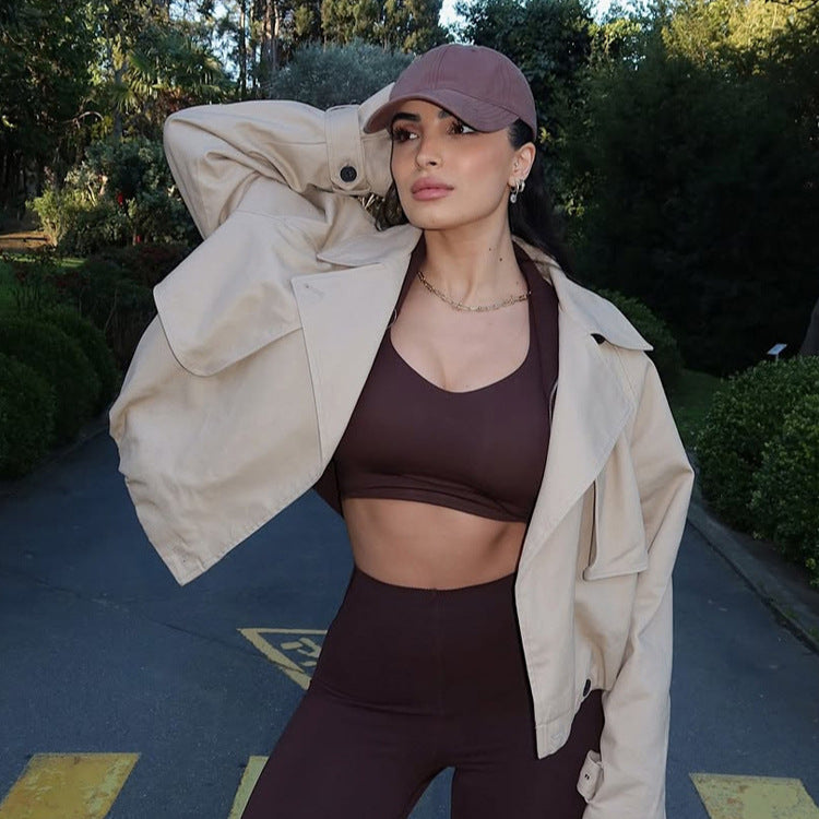 Damen Leichte Cropped-Übergangsjacke im Utility-Stil mit Hemdkragen und Tunnelzug Drune