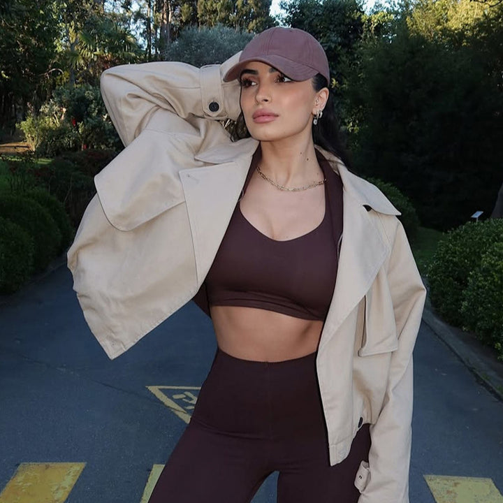 Damen Leichte Cropped-Übergangsjacke im Utility-Stil mit Hemdkragen und Tunnelzug Drune
