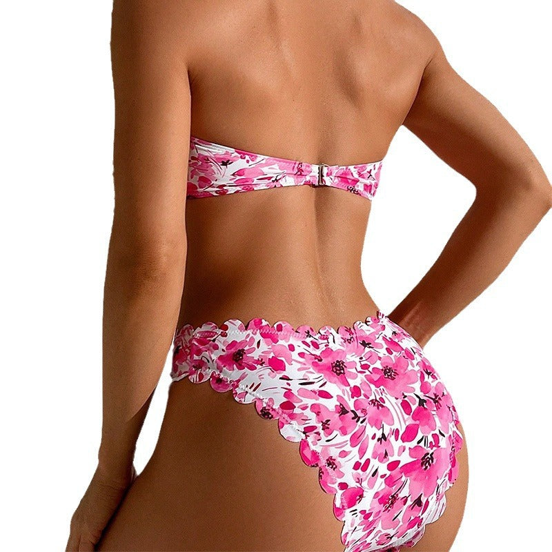 Damen Bandeau-Bikini-Set mit floralem Design Drune