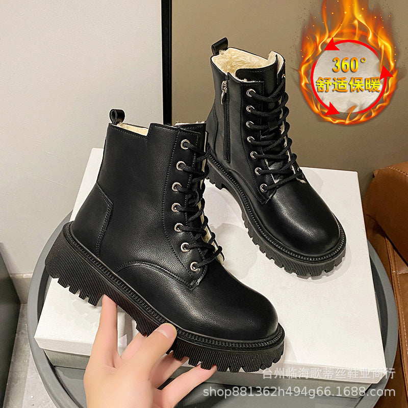 Damen Gefütterte Schnür-Bikerboots mit dicker Profilsohle Drune