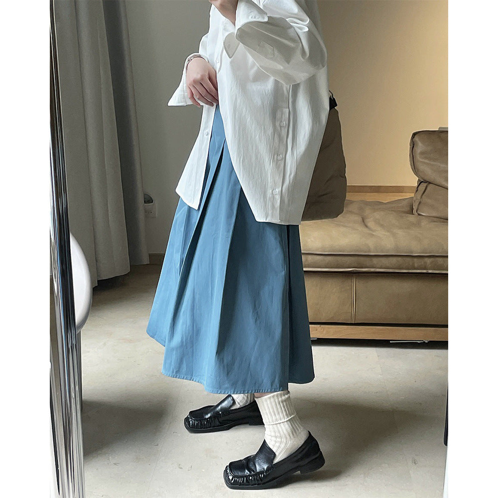 Damen Weites Midirock mit hoher Taille, Boxfalten und A-Linien-Silhouette Drune