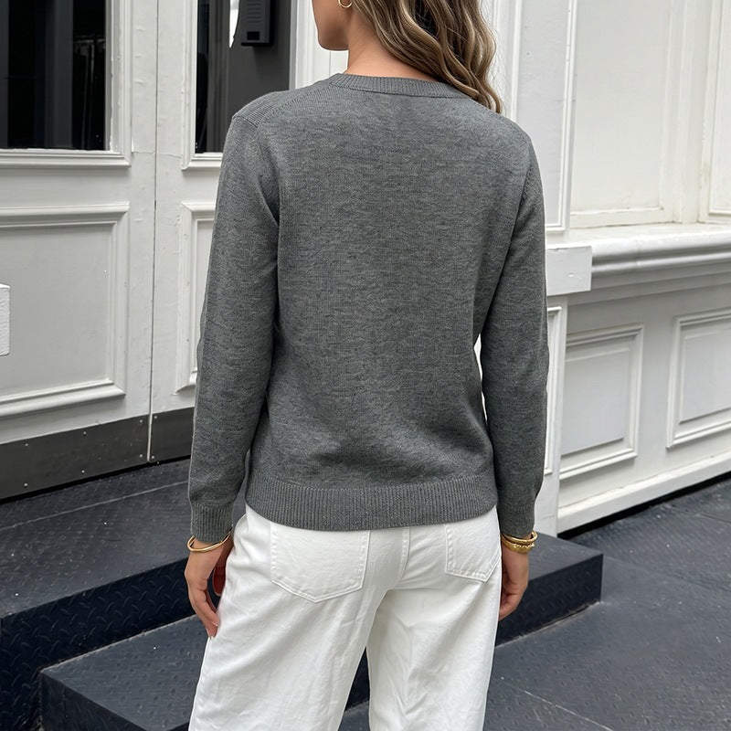 Damen Feinstrick-Cardigan mit kontrastfarbenen Knöpfen und rundem Ausschnitt Drune
