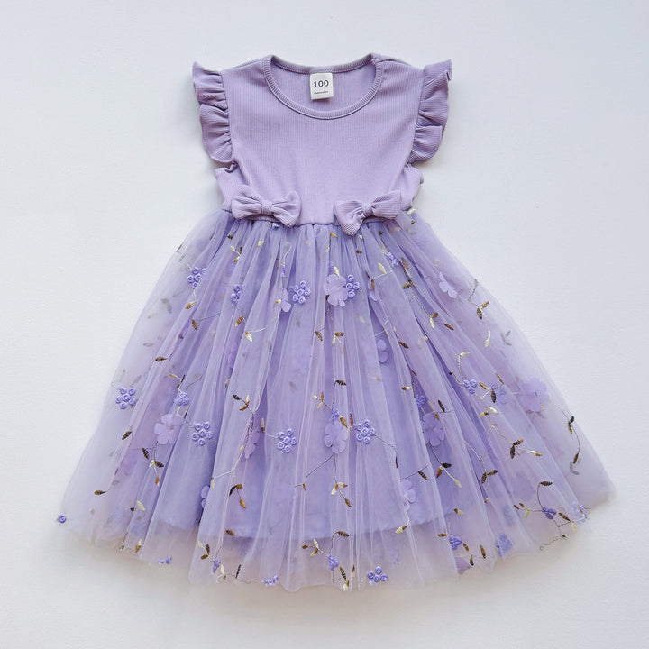 Mädchen Besticktes Tüll Festkleid mit Rüschensäumen Drune