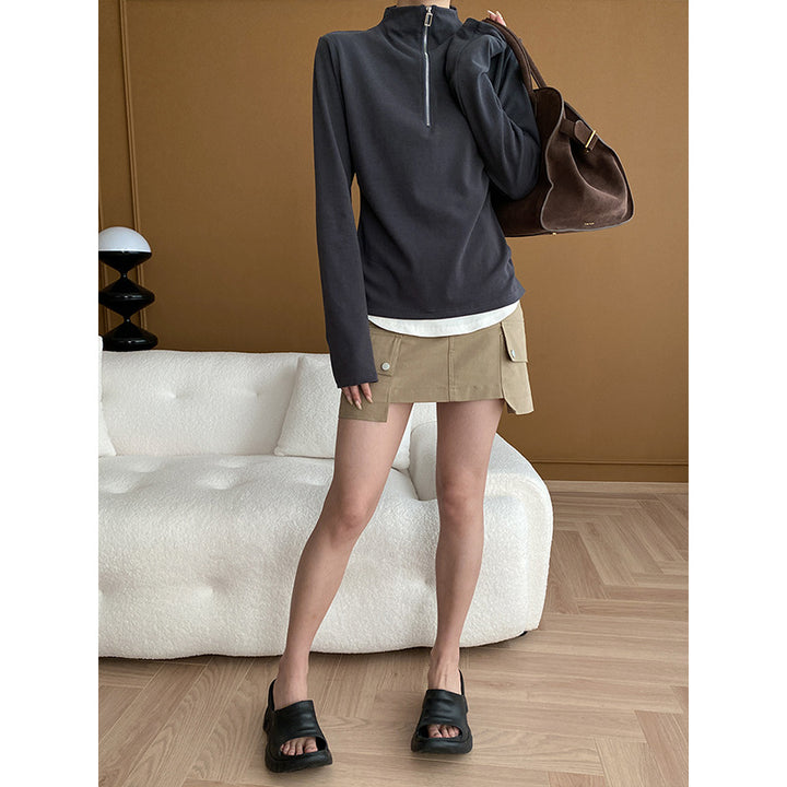 Damen Halblangarm Zip-Pullover mit innovativem Schnitt Drune