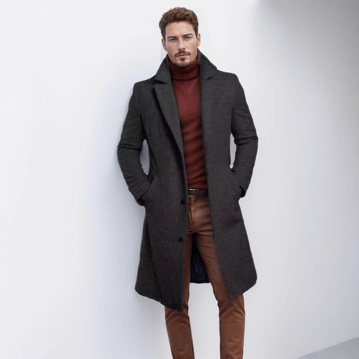 Herren Langer taillierter Mantel mit breitem Revers und edler Wollmischung Drune