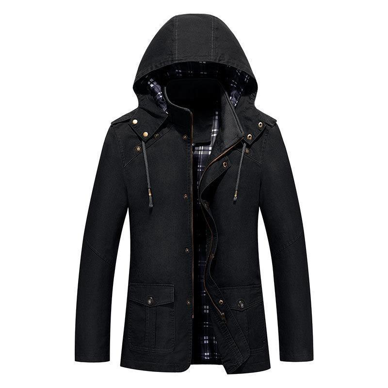 Herren Leichter Kapuzenparka mit kariertem Innenfutter und Multifunktions-Taschen Drune