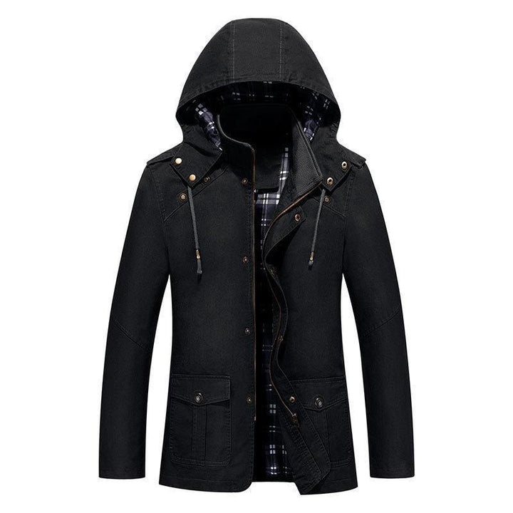 Herren Leichter Kapuzenparka mit kariertem Innenfutter und Multifunktions-Taschen Drune