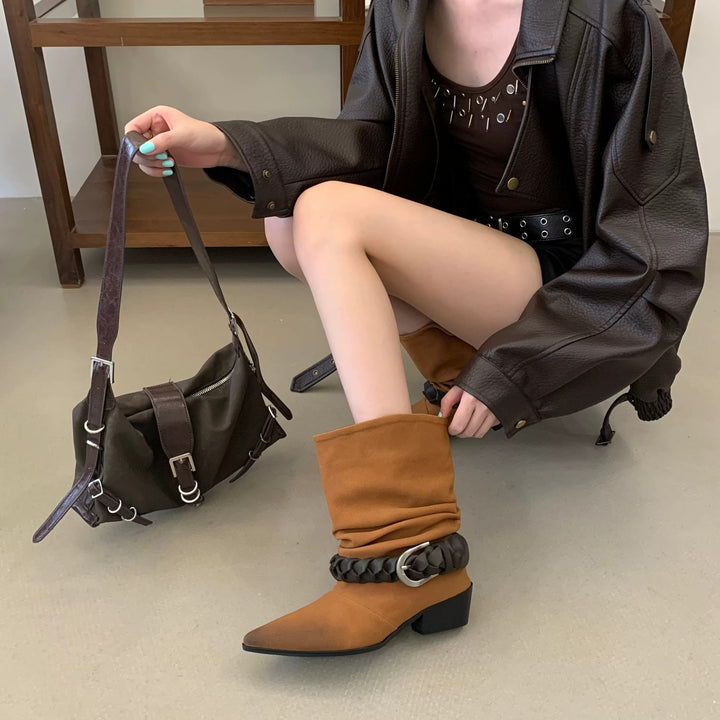 Damen Modische Stiefeletten mit Rüschendetail Drune