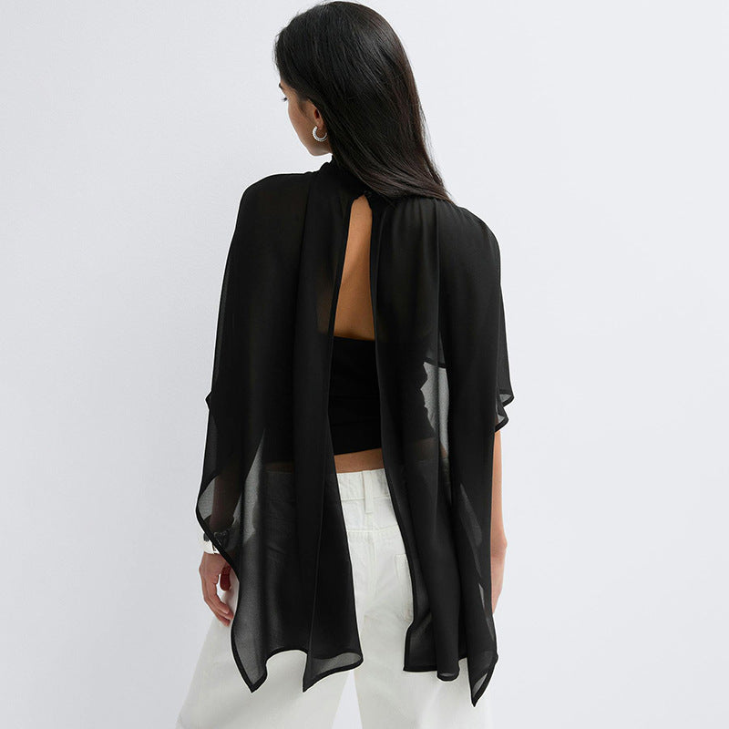 Damen elegantes Top mit transparenten Flügel-Ärmeln Drune