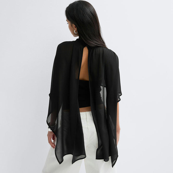 Damen elegantes Top mit transparenten Flügel-Ärmeln Drune