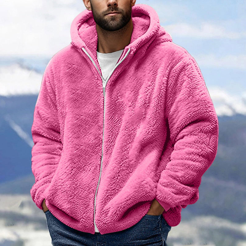 Herren Kuschelige Teddy-Fleece-Kapuzenjacke mit Reißverschluss und Oversize-Passform Drune