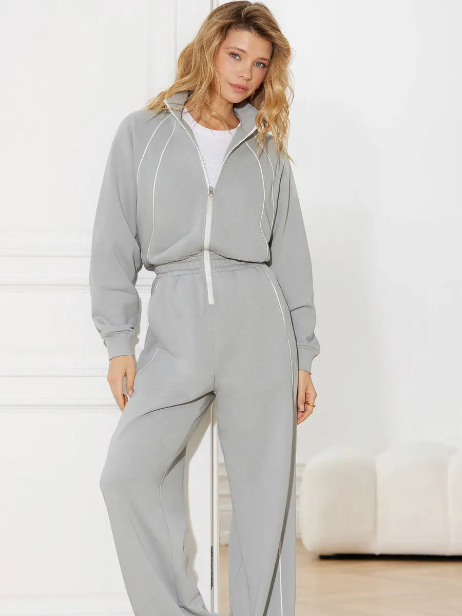 Damen sportlicher Freizeitanzug mit hohem Kragen und bequemen Taschen Drune