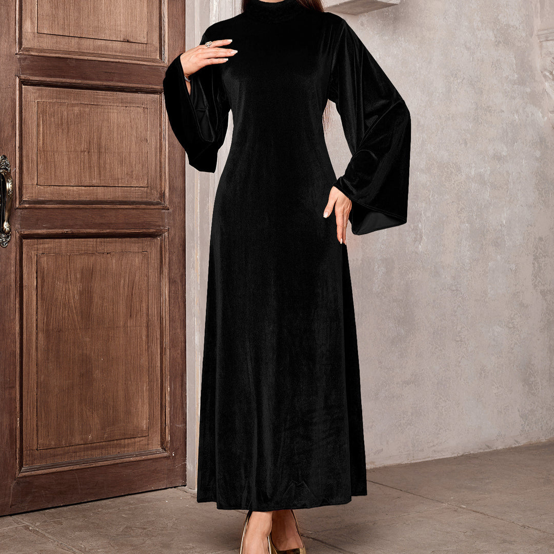 Damen tailliertes Maxikleid aus luxuriösem Samt mit voluminösen Ärmeln Drune