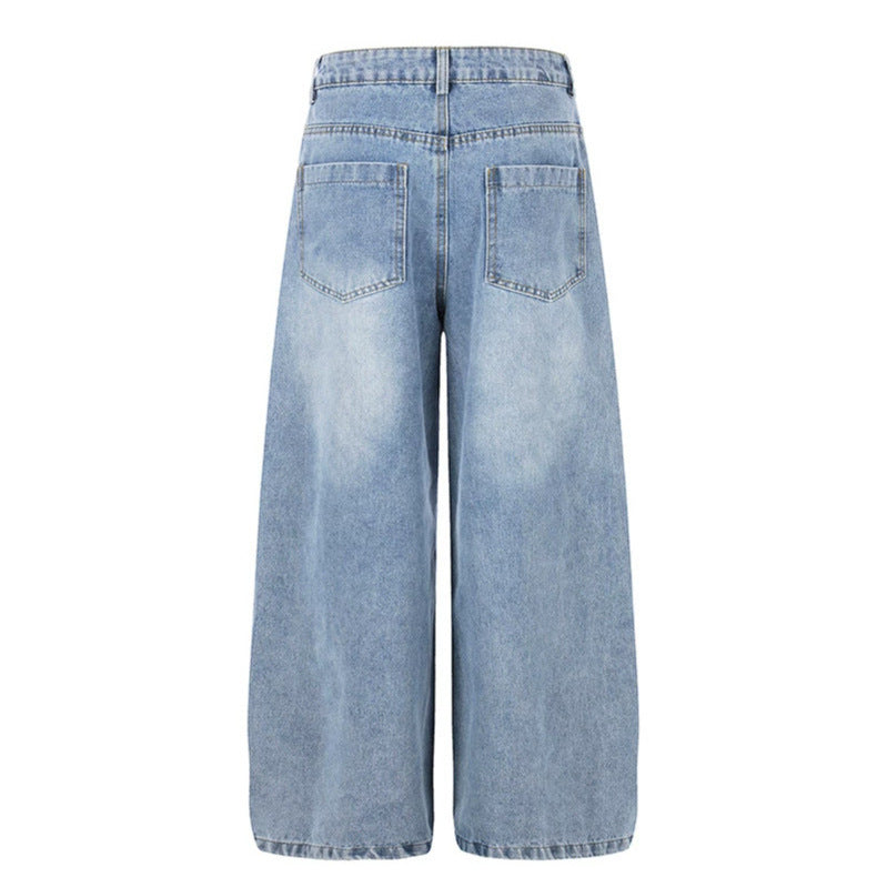 Damen weite hochgeschnittene Jeans mit Stern-Applikationen und Destroy-Effekt Drune