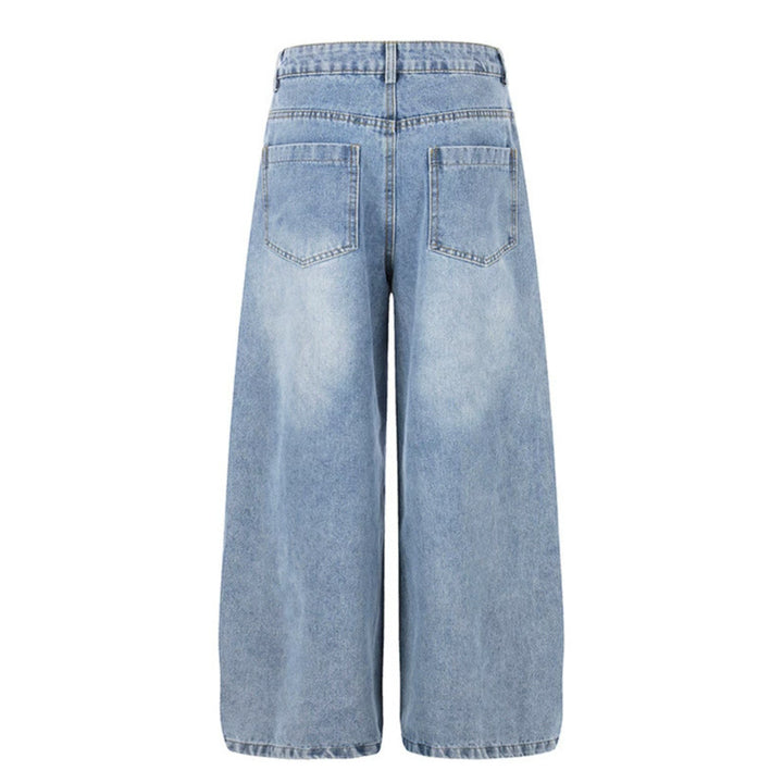 Damen weite hochgeschnittene Jeans mit Stern-Applikationen und Destroy-Effekt Drune