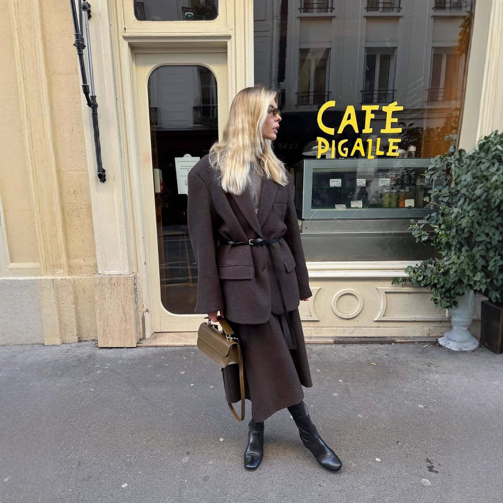 Damen Oversized Blazer mit Gürtel und eleganten Details Drune