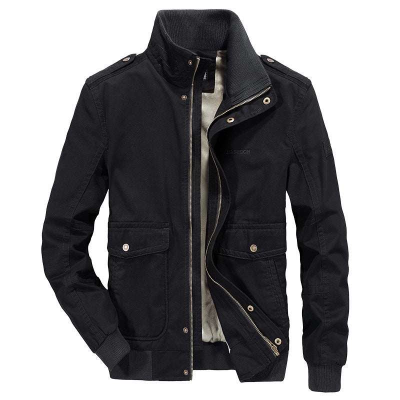 Herren Vintage-Canvas-Blouson mit hochschließendem Stehkragen und aufgesetzten Klappentaschen Drune