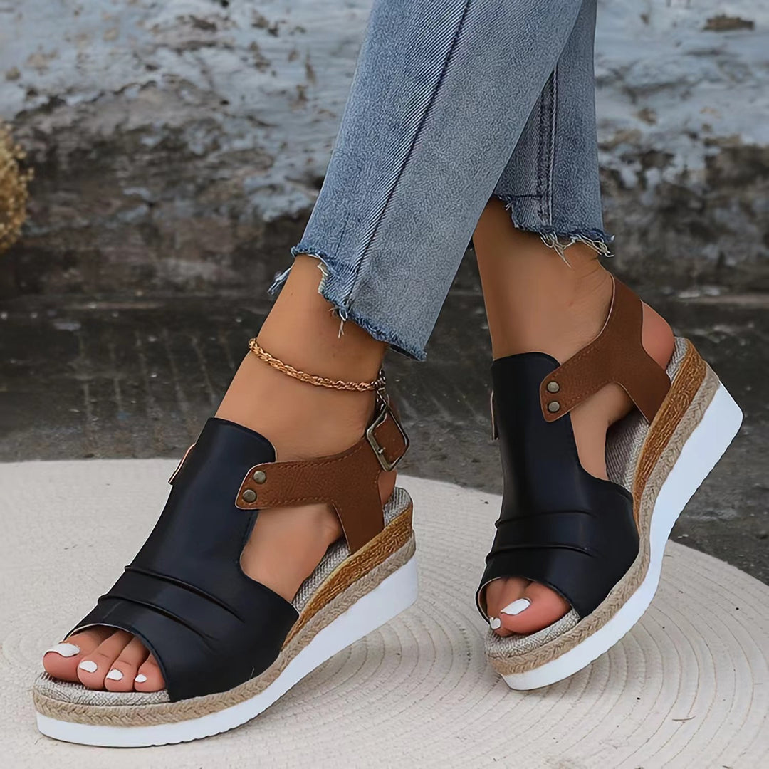 Damen nan Keilsandalette mit juteumwickeltem Espadrille-Plateau verstellbarem Fersenriemen und gepolstertem Komfortfußbett Drune