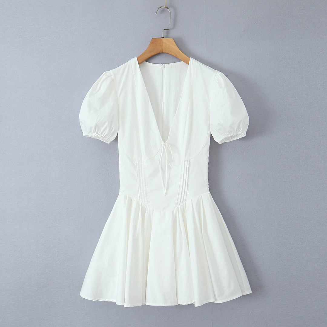 Damen verspieltes Mini-Wickelkleid mit Puffärmeln Drune