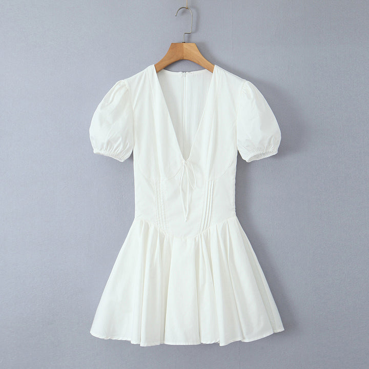 Damen verspieltes Mini-Wickelkleid mit Puffärmeln Drune