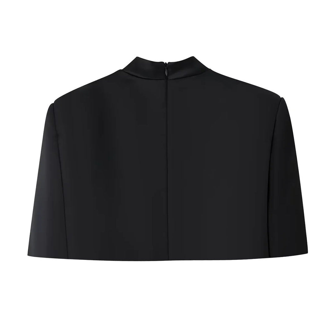Damen nan kurzes Capelet-Top mit Stehkragen, verdecktem Rückenreißverschluss und minimalistischer Brustleiste Drune