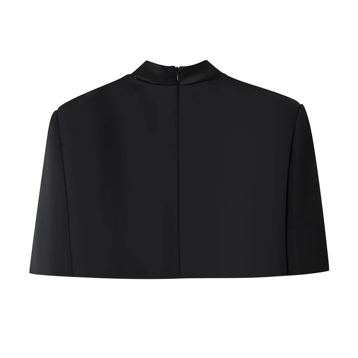 Damen nan kurzes Capelet-Top mit Stehkragen, verdecktem Rückenreißverschluss und minimalistischer Brustleiste Drune