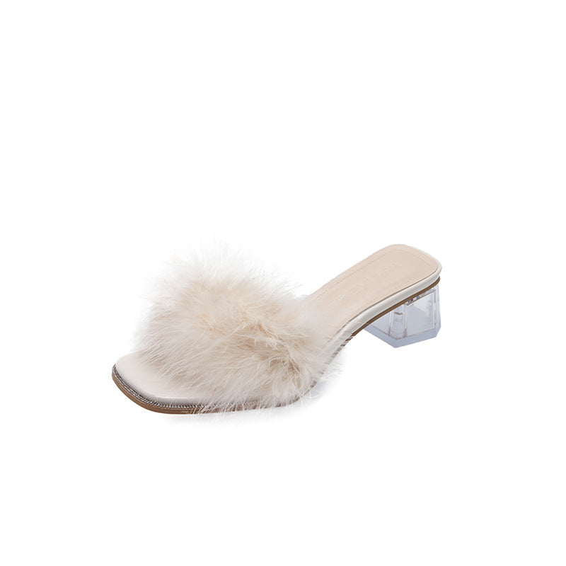 Damen trendige Mules mit flauschigem Detail Drune